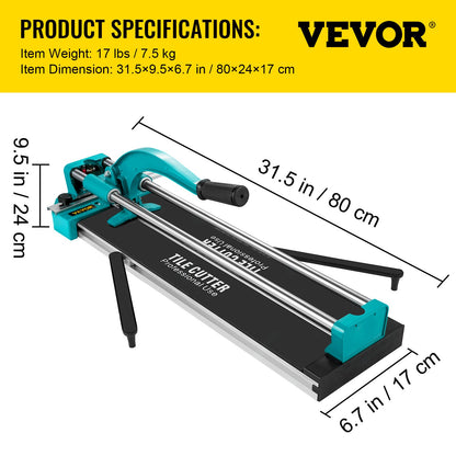24 Inch/600mm Tile Cutter Double Rails & Brackets Manual Tile Cutter 3/5 in Cap with Precise Laser Manual Tile Cutter Tools for Precision Cutting