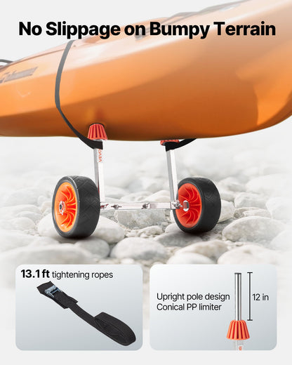 Kayak Cart, 113.4 kg Load Capacity, Canoe Cart Dolly with 19.1 cm Solid Rubber Tires & Kickstand, Assembles & Disassembles Within Seconds, Paddle Board Trolley for Kayaks, Canoes, Paddleboards