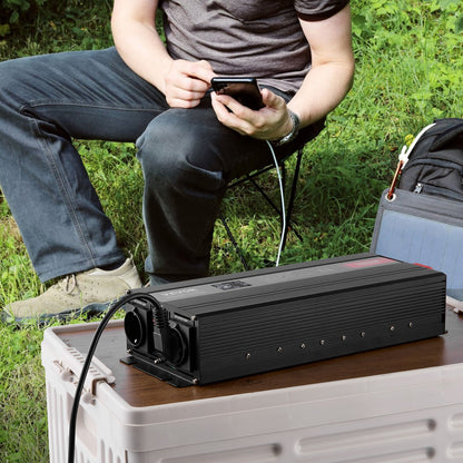 Pure Sine Wave Inverter, 3000 Watt, DC 12V to AC 230V Power Inverter with 2 AC Outlets 2 USB Port 1 Type-C Port, LCD Display and Remote Controller for Large Home Appliances, CE FCC Certified