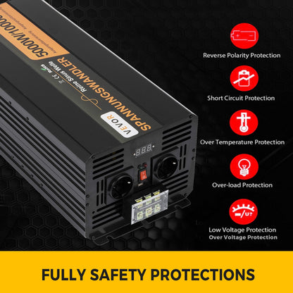 Pure Sine Wave Power Inverter 5000W 24V DC to 230V AC 50Hz Peak Power 10000W for Appliances and Solar System Emergency