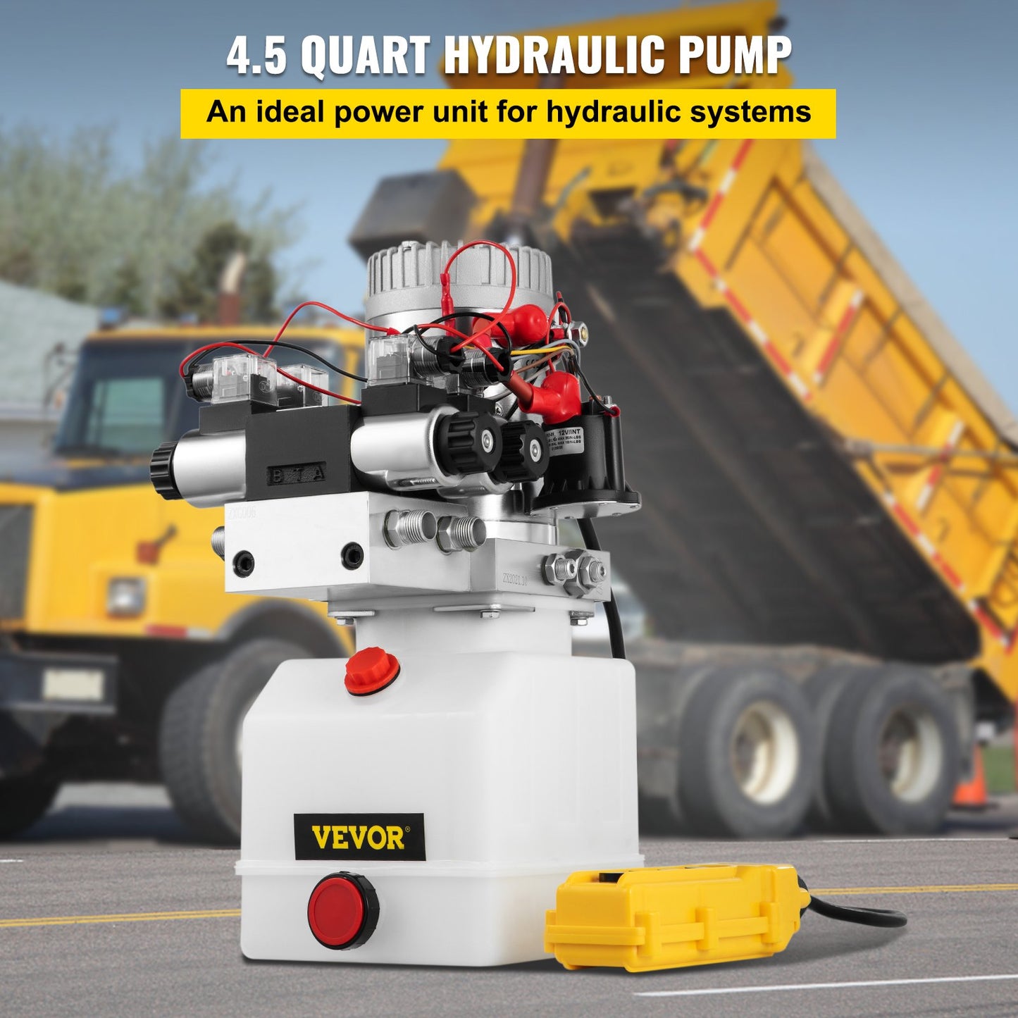 Hydraulic Pump Double Acting Hydraulic Power Unit Double Solenoid Hydraulic Power Pack 12V DC Hydraulic Power Pump with 4.5Liter Reservoir for Dump Trailer Car Lifting