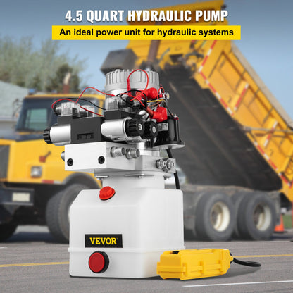 Hydraulic Pump Double Acting Hydraulic Power Unit Double Solenoid Hydraulic Power Pack 12V DC Hydraulic Power Pump with 4.5Liter Reservoir for Dump Trailer Car Lifting