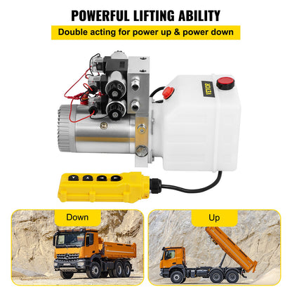 Hydraulic Pump Double Acting Hydraulic Power Unit Double Solenoid Hydraulic Power Pack 12V DC Hydraulic Power Pump with 4.5Liter Reservoir for Dump Trailer Car Lifting