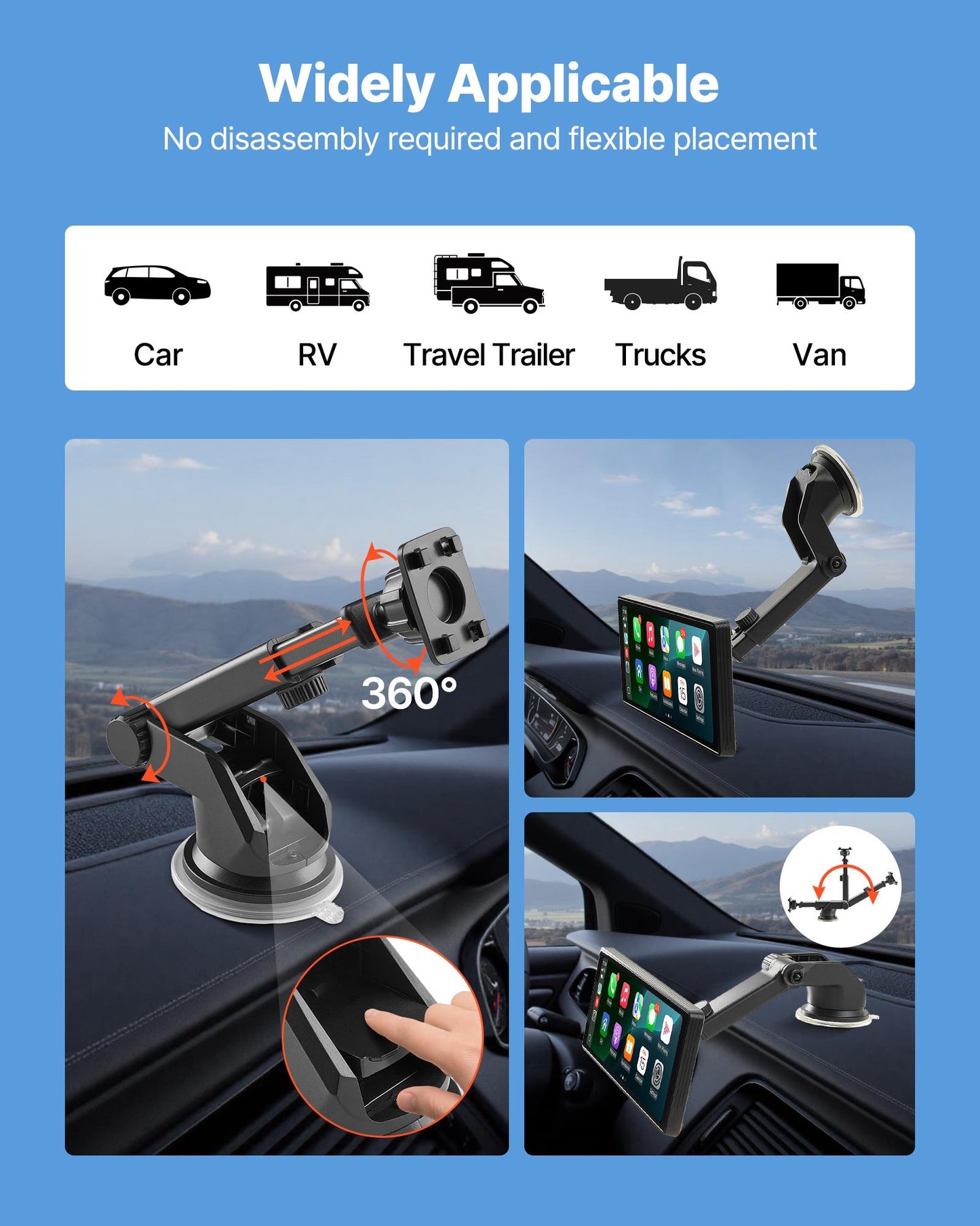 Kabelloses Autoradio, tragbares 254-mm-HD-Touchscreen-Radio, kompatibel mit Apple CarPlay und Android Auto, CarPlay-Bildschirm für das Auto mit Sprachsteuerung, MirrorLink, Bluetooth und GPS-Navigation