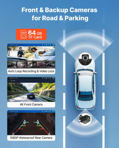 Kabelloses Autoradio, tragbarer 228,6-mm-HD-Touchscreen mit Apple CarPlay und Android Auto, CarPlay-Bildschirm mit Front- und Rückfahrkamera, Sprachsteuerung, MirrorLink, Bluetooth, GPS-Navigation