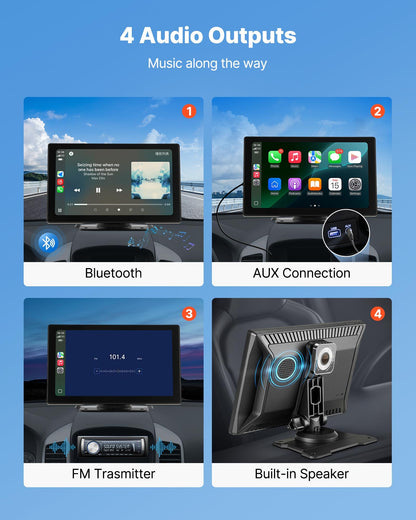 Kabelloses Autoradio, tragbarer 228,6-mm-HD-Touchscreen mit Apple CarPlay und Android Auto, CarPlay-Bildschirm mit Front- und Rückfahrkamera, Sprachsteuerung, MirrorLink, Bluetooth, GPS-Navigation