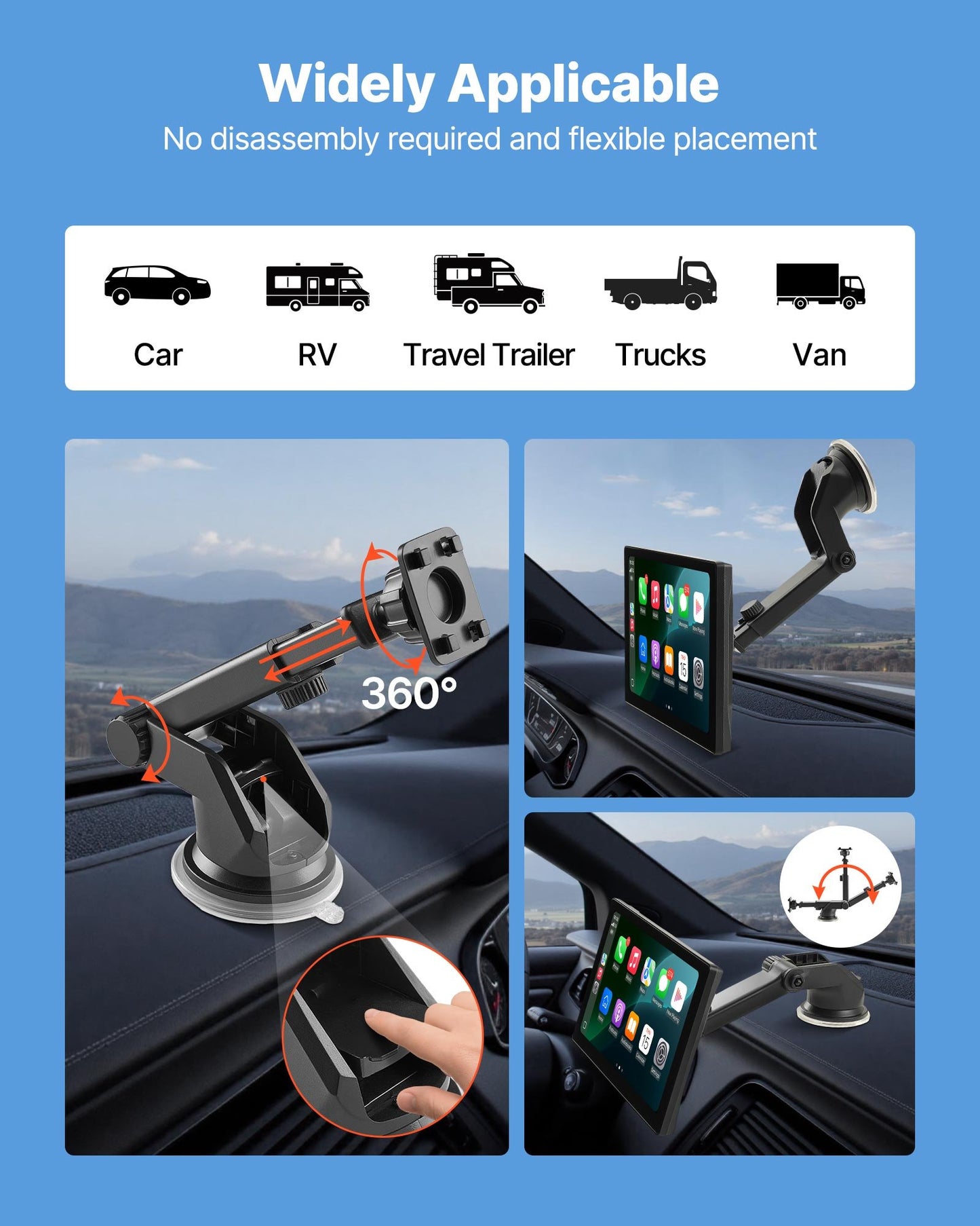 Kabelloses Autoradio, tragbarer 228,6-mm-HD-Touchscreen mit Apple CarPlay und Android Auto, CarPlay-Bildschirm mit Front- und Rückfahrkamera, Sprachsteuerung, MirrorLink, Bluetooth, GPS-Navigation