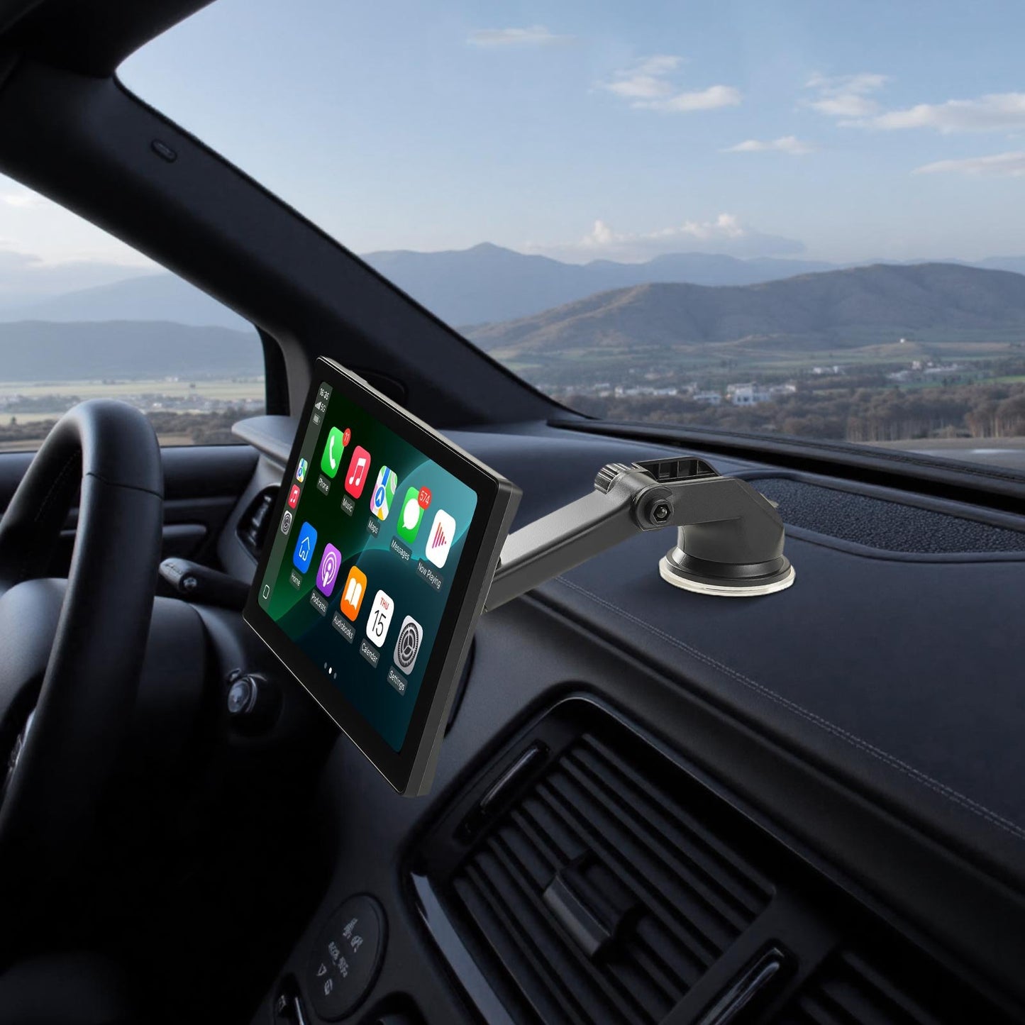 Kabelloses Autoradio, tragbarer 228,6-mm-HD-Touchscreen mit Apple CarPlay und Android Auto, CarPlay-Bildschirm mit Front- und Rückfahrkamera, Sprachsteuerung, MirrorLink, Bluetooth, GPS-Navigation