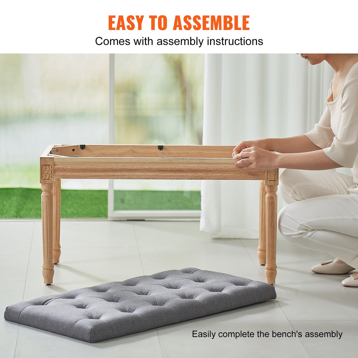 Gepolsterte Hockerbank, 40 cm breit, mit Schaumstoffpolsterung und Beinen aus Gummibaumholz, gepolsterter Fußhocker, Eingangsbereichbank für Esszimmer, Wohnzimmer, Schlafzimmer, Flur, Grau