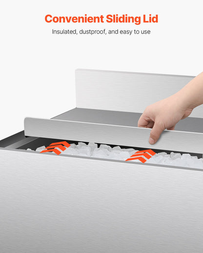 Commercial Ice Bin, 61 L Underbar Ice Bin, 24 x 19 x 37 in Stainless Steel Ice Chest with Sliding Lid, Bottle Holders, Adjustable Bullet Feet, Cooler Cart Cocktail Unit for Bar Restaurant Pub