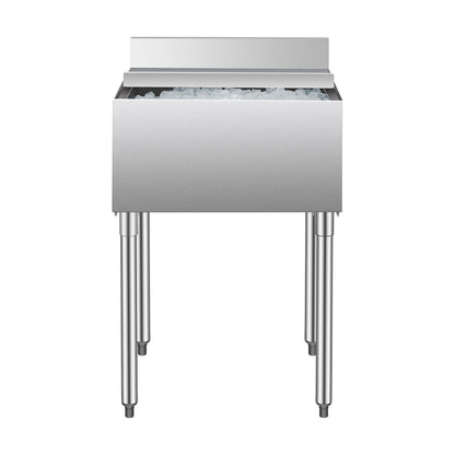 Commercial Ice Bin, 61 L Underbar Ice Bin, 24 x 19 x 37 in Stainless Steel Ice Chest with Sliding Lid, Bottle Holders, Adjustable Bullet Feet, Cooler Cart Cocktail Unit for Bar Restaurant Pub