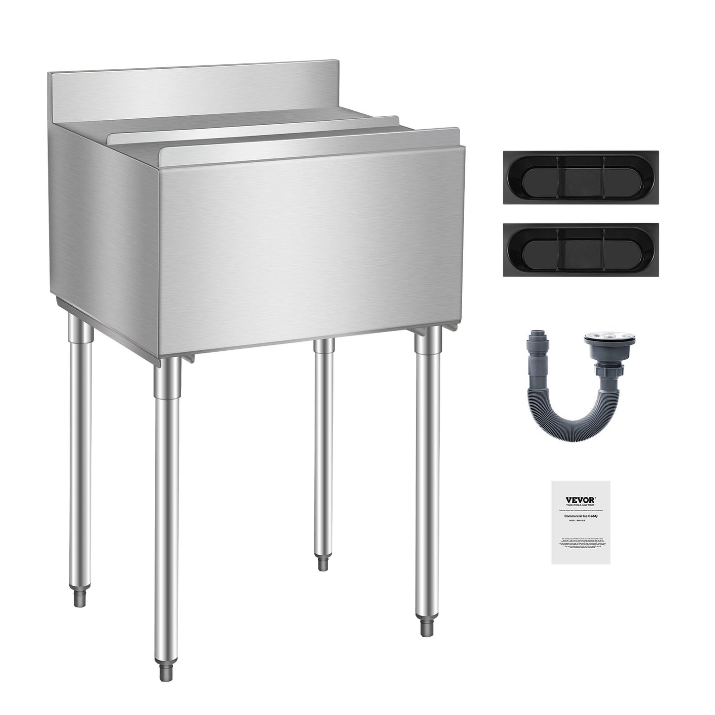 Commercial Ice Bin, 61 L Underbar Ice Bin, 24 x 19 x 37 in Stainless Steel Ice Chest with Sliding Lid, Bottle Holders, Adjustable Bullet Feet, Cooler Cart Cocktail Unit for Bar Restaurant Pub