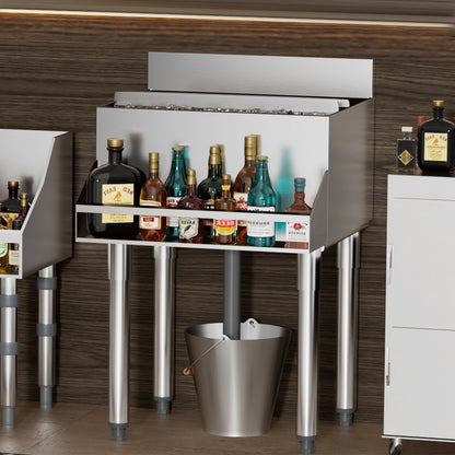 Commercial Ice Bin, 61.6 L Underbar Ice Bin, 24 x 24.2 x 37 in Stainless Steel Ice Chest with Sliding Lid, Bottle Holders, and Adjustable Bullet Feet, Cocktail Unit for Bar, Restaurant & Pub