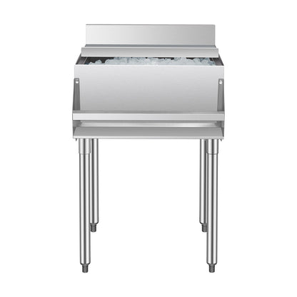 Commercial Ice Bin, 61.6 L Underbar Ice Bin, 24 x 24.2 x 37 in Stainless Steel Ice Chest with Sliding Lid, Bottle Holders, and Adjustable Bullet Feet, Cocktail Unit for Bar, Restaurant & Pub