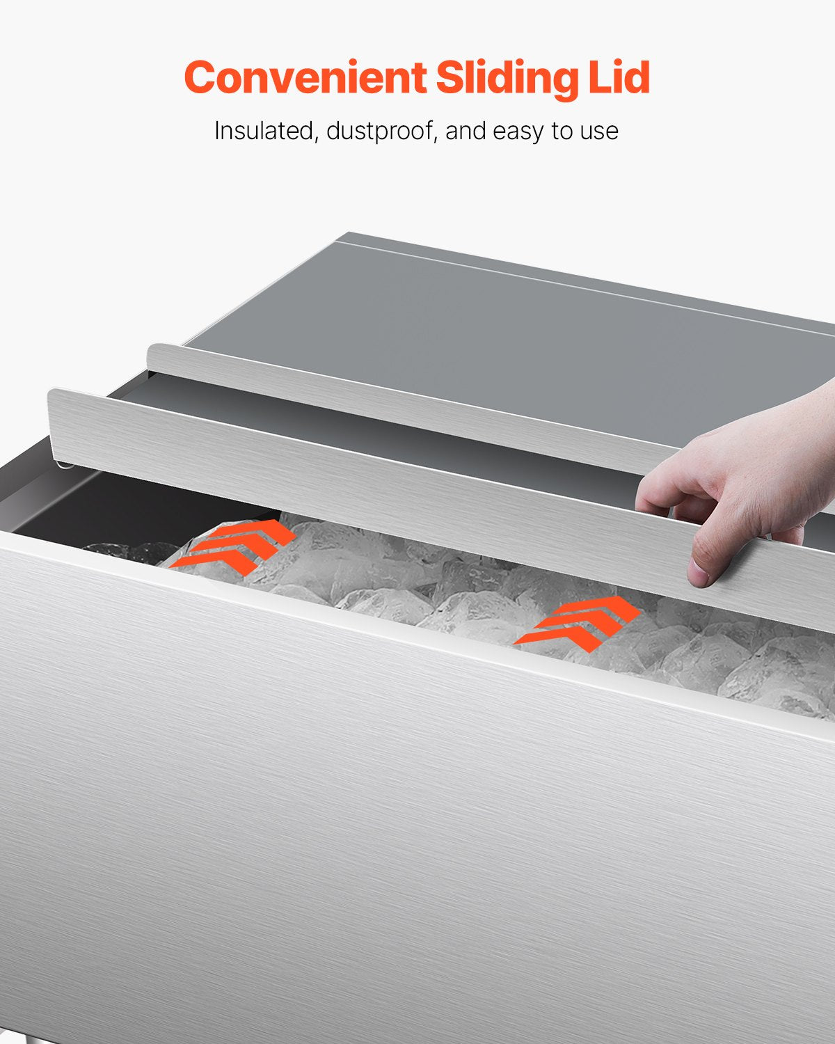 Commercial Ice Bin, 61.6 L Rolling Ice Chest on Wheels, 24 x 19.1 x 36.8 in Stainless Steel Cooler Cart with Sliding Lid, Bottom Storage Tray, Adjustable Bullet Feet, for Bar, Restaurant, Pub