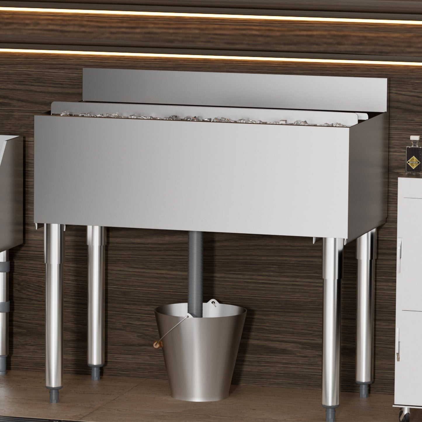 Gewerblicher Eisbehälter, 95,3 l Unterbau-Eisbehälter, 35,9 x 19 x 37 Zoll, Edelstahl-Eisbox mit Schiebedeckel, Flaschenhaltern und verstellbaren Füßen, Cocktail-Einheit für Bars, Restaurants, Pubs