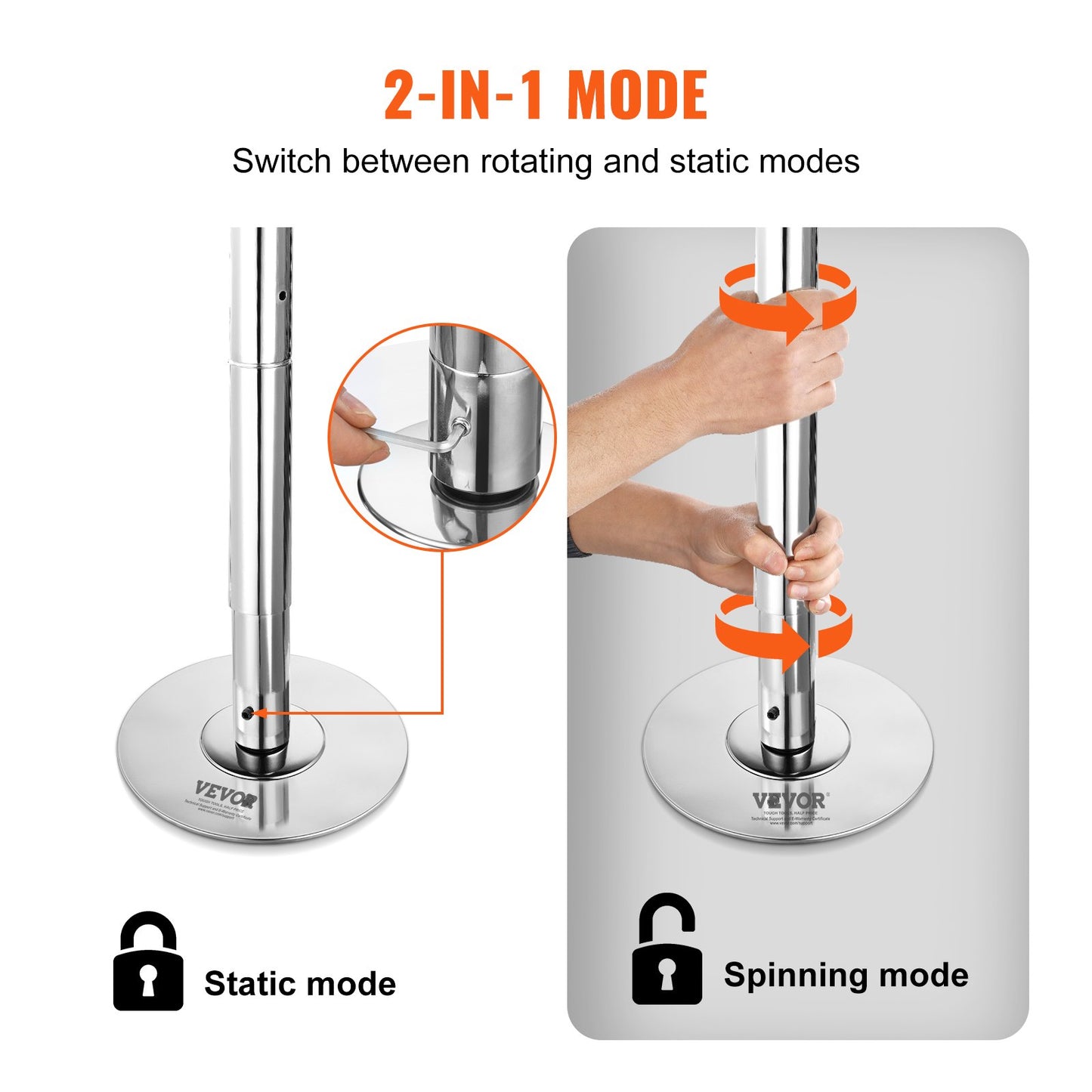 Professional Dancing Pole, Spinning Static Dancing Pole Kit, Portable Removable Pole, 45mm Heavy-Duty Stainless Steel Pole, Height Adjustable Fitness Pole, for Exercise Home Club Gym, Silver