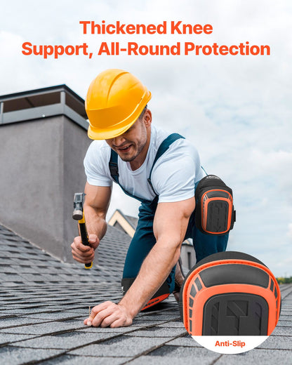 Knieschoner für die Arbeit, extra starke Bau-Knieschoner mit 2 Verlängerungsriemen, rutschfeste Schaumstoff-Gel-Knieschoner, für Damen und Herren, für Gartenarbeit, Bodenverlegung, Dachdeckerarbeiten und Reinigungsarbeiten, Schwarz und Orange