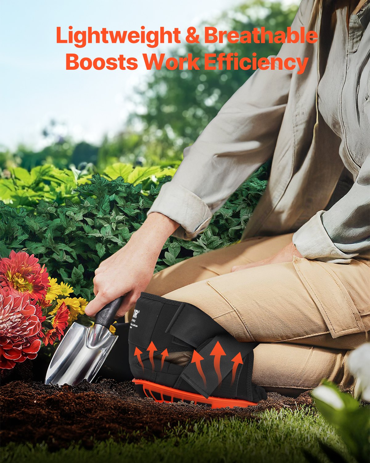 Knieschoner für die Arbeit, extra starke Bau-Knieschoner mit 2 Verlängerungsriemen, rutschfeste Schaumstoff-Gel-Knieschoner, für Damen und Herren, für Gartenarbeit, Bodenverlegung, Dachdeckerarbeiten und Reinigungsarbeiten, Schwarz und Orange