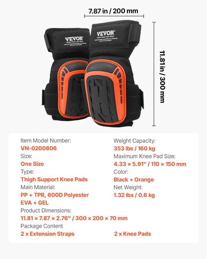 Knieschoner für die Arbeit, extra starke Bau-Knieschoner mit 2 Verlängerungsriemen, rutschfeste Schaumstoff-Gel-Knieschoner, für Damen und Herren, für Gartenarbeit, Bodenverlegung, Dachdeckerarbeiten und Reinigungsarbeiten, Schwarz und Orange