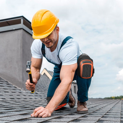 Knieschoner für die Arbeit, extra starke Bau-Knieschoner mit 2 Verlängerungsriemen, rutschfeste Schaumstoff-Gel-Knieschoner, für Damen und Herren, für Gartenarbeit, Bodenverlegung, Dachdeckerarbeiten und Reinigungsarbeiten, Schwarz und Orange