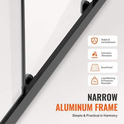 Semi-frameless Shower Door, 57.8-59" W x 70" H, Double Sliding Glass Door with 1/4"(6mm) Clear Tempered Glass, Waterproof Shatterproof Stain-Resistant with Stainless Steel Hardware, Matte Black