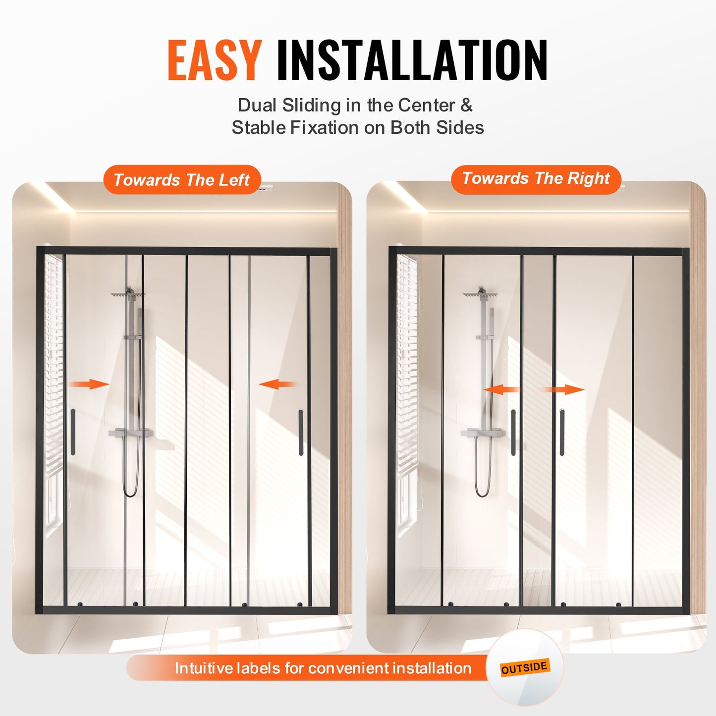 Semi-frameless Shower Door, 57.8-59" W x 70" H, Double Sliding Glass Door with 1/4"(6mm) Clear Tempered Glass, Waterproof Shatterproof Stain-Resistant with Stainless Steel Hardware, Matte Black