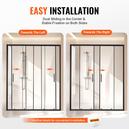 Semi-frameless Shower Door, 57.8-59" W x 70" H, Double Sliding Glass Door with 1/4"(6mm) Clear Tempered Glass, Waterproof Shatterproof Stain-Resistant with Stainless Steel Hardware, Matte Black