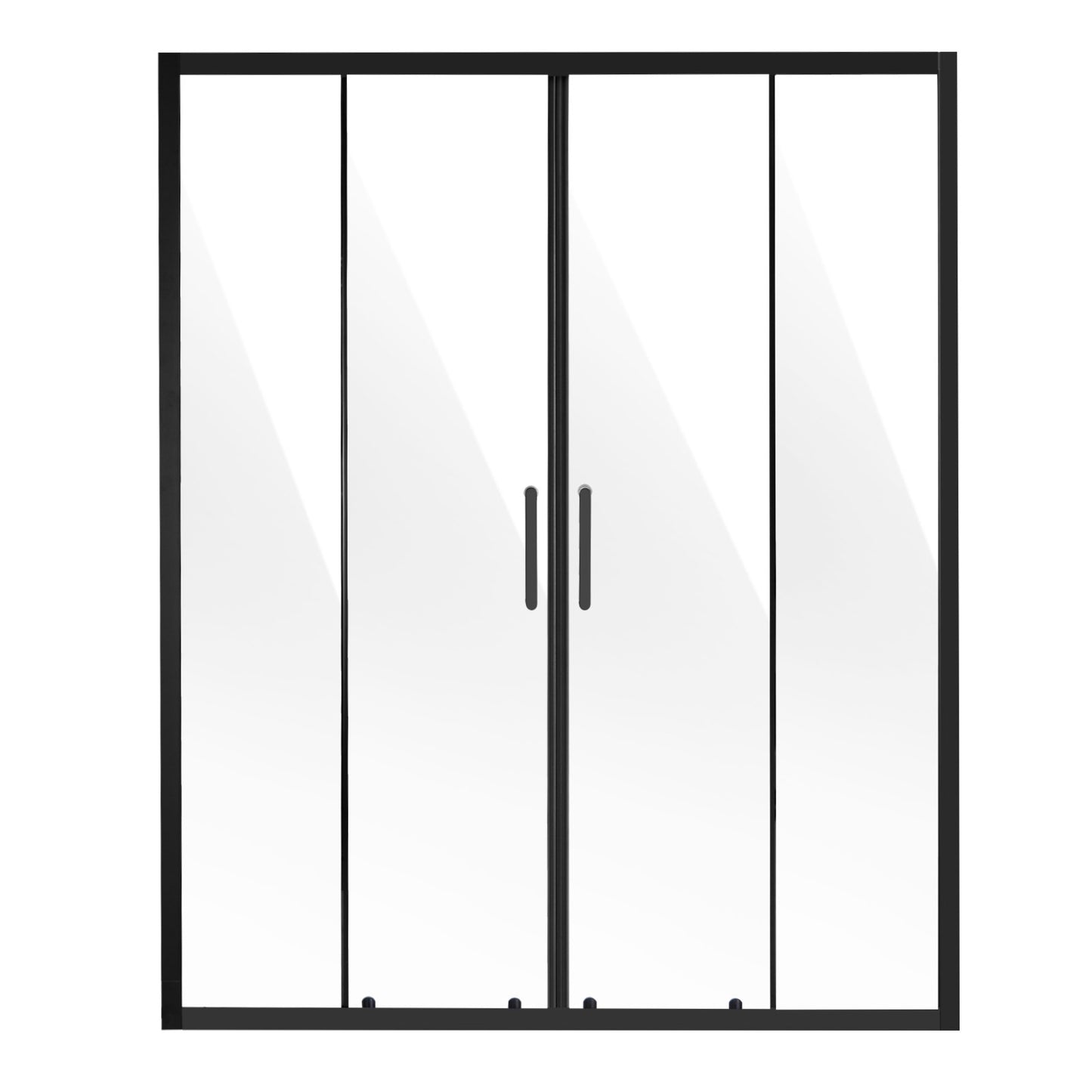 Semi-frameless Shower Door, 57.8-59" W x 70" H, Double Sliding Glass Door with 1/4"(6mm) Clear Tempered Glass, Waterproof Shatterproof Stain-Resistant with Stainless Steel Hardware, Matte Black
