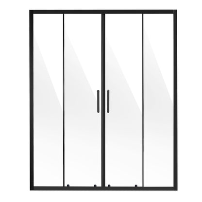 Semi-frameless Shower Door, 57.8-59" W x 70" H, Double Sliding Glass Door with 1/4"(6mm) Clear Tempered Glass, Waterproof Shatterproof Stain-Resistant with Stainless Steel Hardware, Matte Black