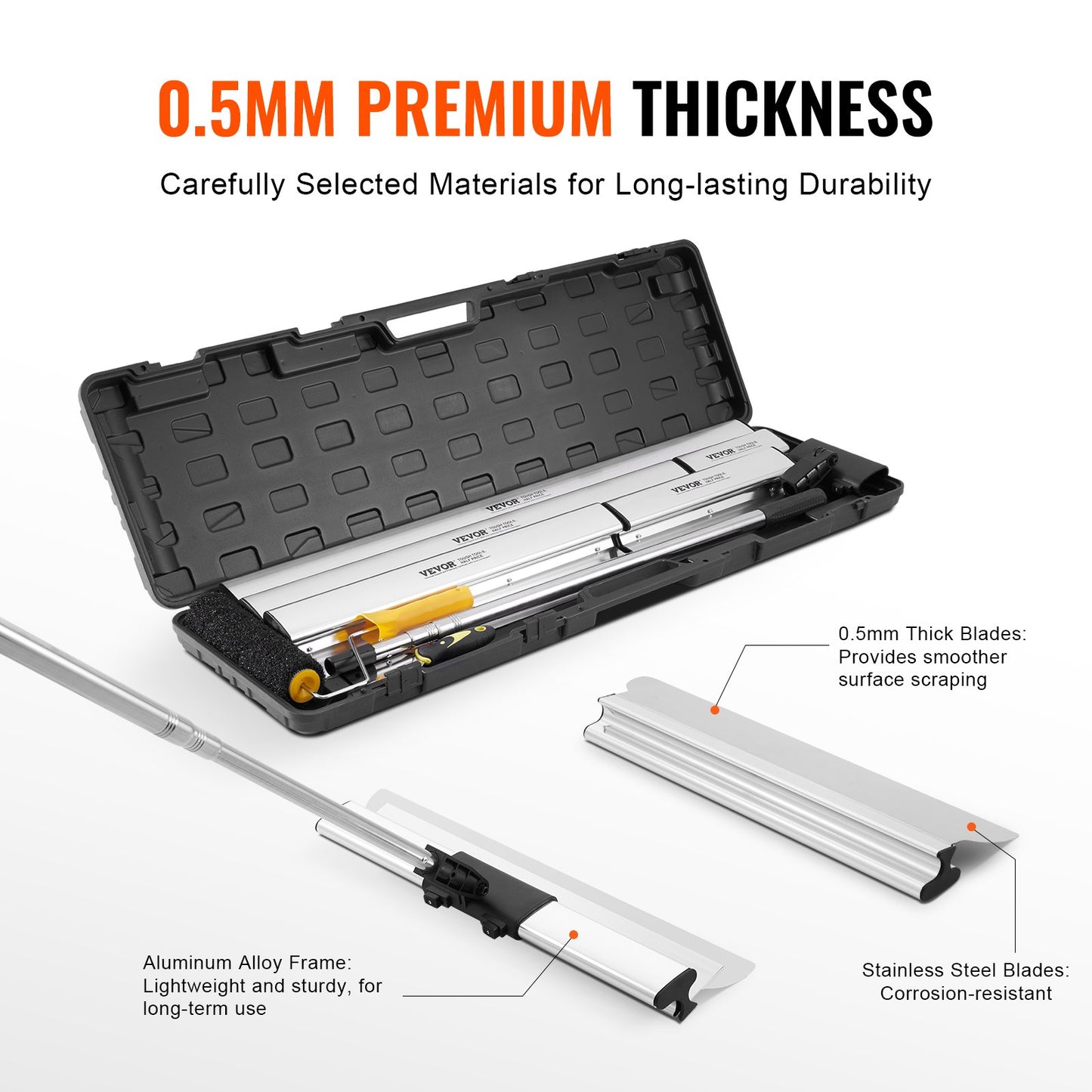 Trockenbau-Spachtelset, 10/16/24/32/40 Zoll (25,4/40,6/61/81,3/101,6 cm) Spachtelklingen + 34–81,6 Zoll (86,4–207 cm) Verlängerungsstange, Edelstahlmesser, professionelles Spachtelwerkzeug für Gipskartonplatten