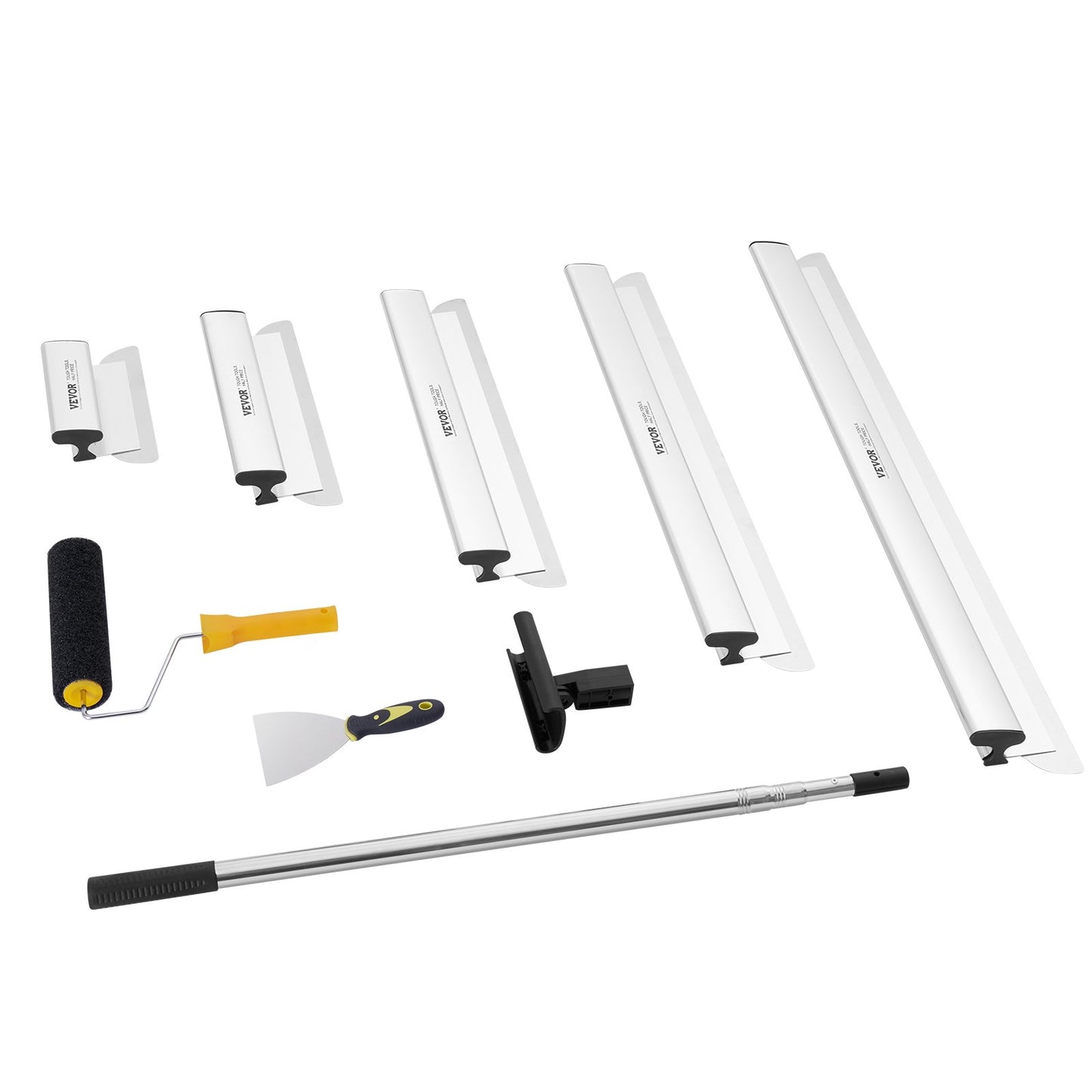 Trockenbau-Spachtelset, 10/16/24/32/40 Zoll (25,4/40,6/61/81,3/101,6 cm) Spachtelklingen + 34–81,6 Zoll (86,4–207 cm) Verlängerungsstange, Edelstahlmesser, professionelles Spachtelwerkzeug für Gipskartonplatten
