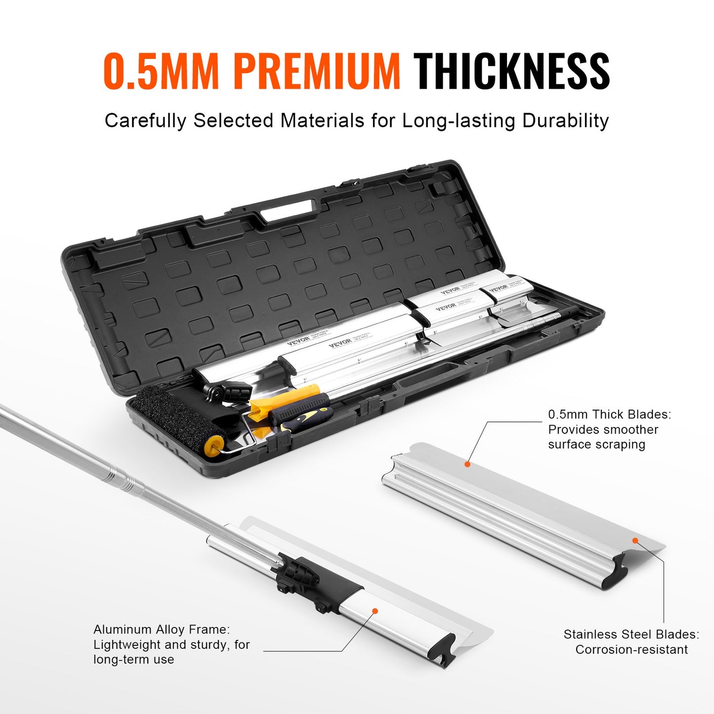 Gipskarton-Spachtelset, 7/10/14/16/24 Zoll (17,8/25,4/35,6/40,6/61 cm) Spachtelklingen + 34 - 81,6 Zoll/86,4 - 207 cm Verlängerungsstange, Edelstahlmesser, professionelles Spachtelwerkzeug für Gipskartonplatten