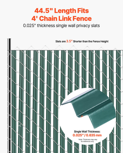 Bottom Locking Privacy Slats, Single-Wall Vertical Bottom-Locking Slats for Chain-Link Fence, High-Density HDPE Chain Link Slats Ideally Fit 4' High Fence for Garden, Farm, Sports Field(Green)