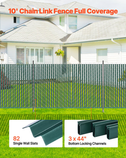 Bottom Locking Privacy Slats, Single-Wall Vertical Bottom-Locking Slats for Chain-Link Fence, High-Density HDPE Chain Link Slats Ideally Fit 4' High Fence for Garden, Farm, Sports Field(Green)