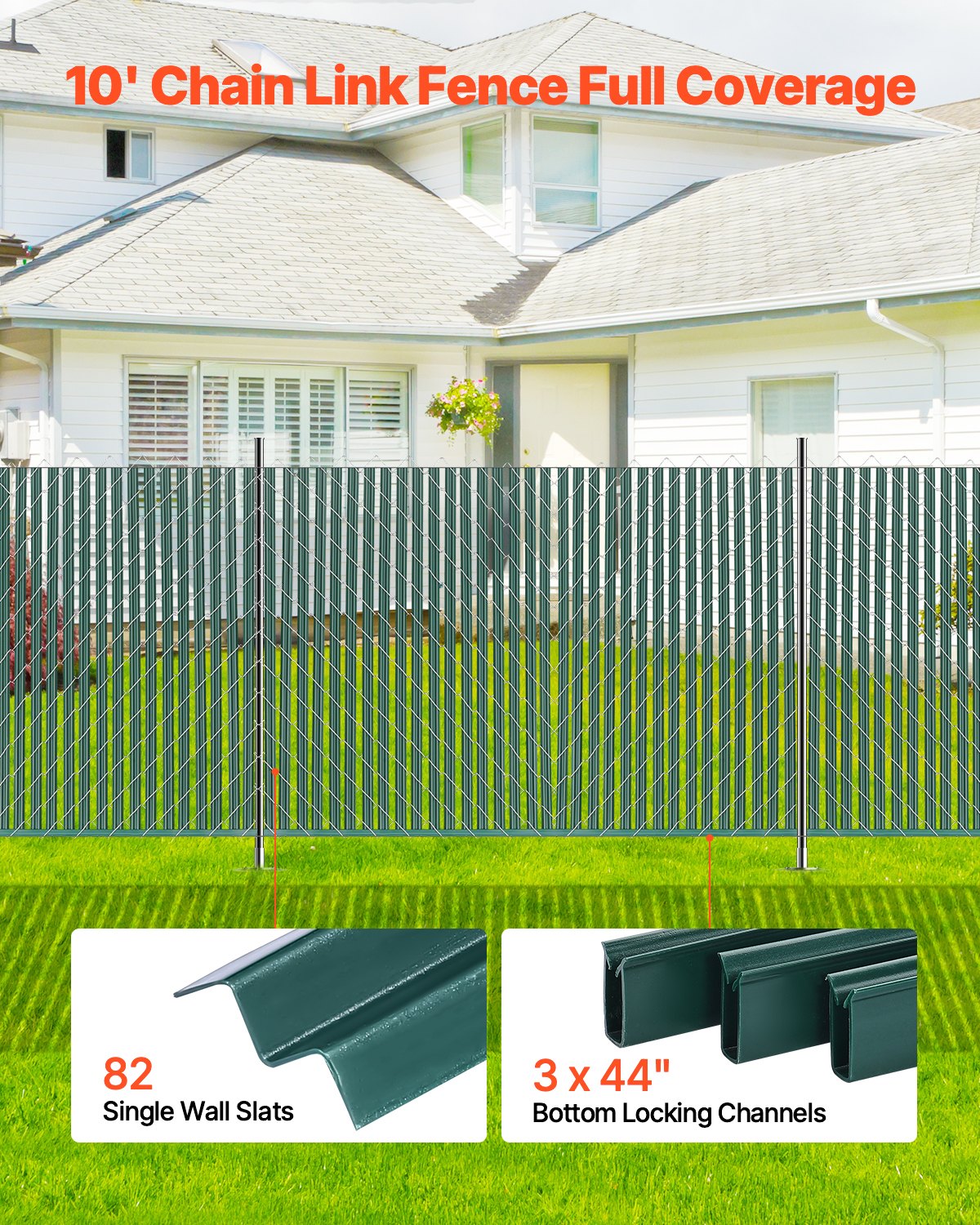 Bottom Locking Privacy Slats, Single-Wall Vertical Bottom-Locking Slats for Chain-Link Fence, High-Density HDPE Chain Link Slats Ideally Fit 5' High Fence for Garden, Farm, Sports Field(Green)