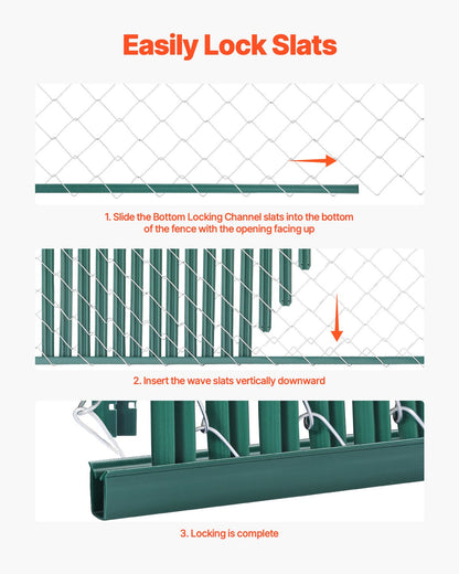Bottom Locking Privacy Slats, Single-Wall Vertical Bottom-Locking Slats for Chain-Link Fence, High-Density HDPE Chain Link Slats Ideally Fit 5' High Fence for Garden, Farm, Sports Field(Green)
