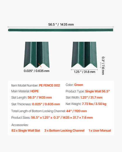 Bottom Locking Privacy Slats, Single-Wall Vertical Bottom-Locking Slats for Chain-Link Fence, High-Density HDPE Chain Link Slats Ideally Fit 5' High Fence for Garden, Farm, Sports Field(Green)