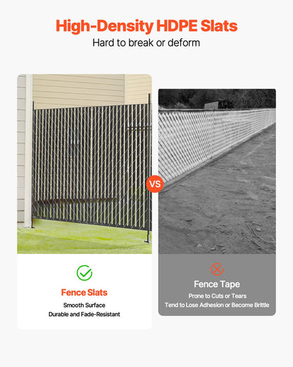 Bottom Locking Privacy Slats, Single-Wall Vertical Bottom-Locking Slats for Chain-Link Fence, High-Density HDPE Chain Link Slats Ideally Fit 6' High Fence for Garden, Farm, Sports Field(Black)