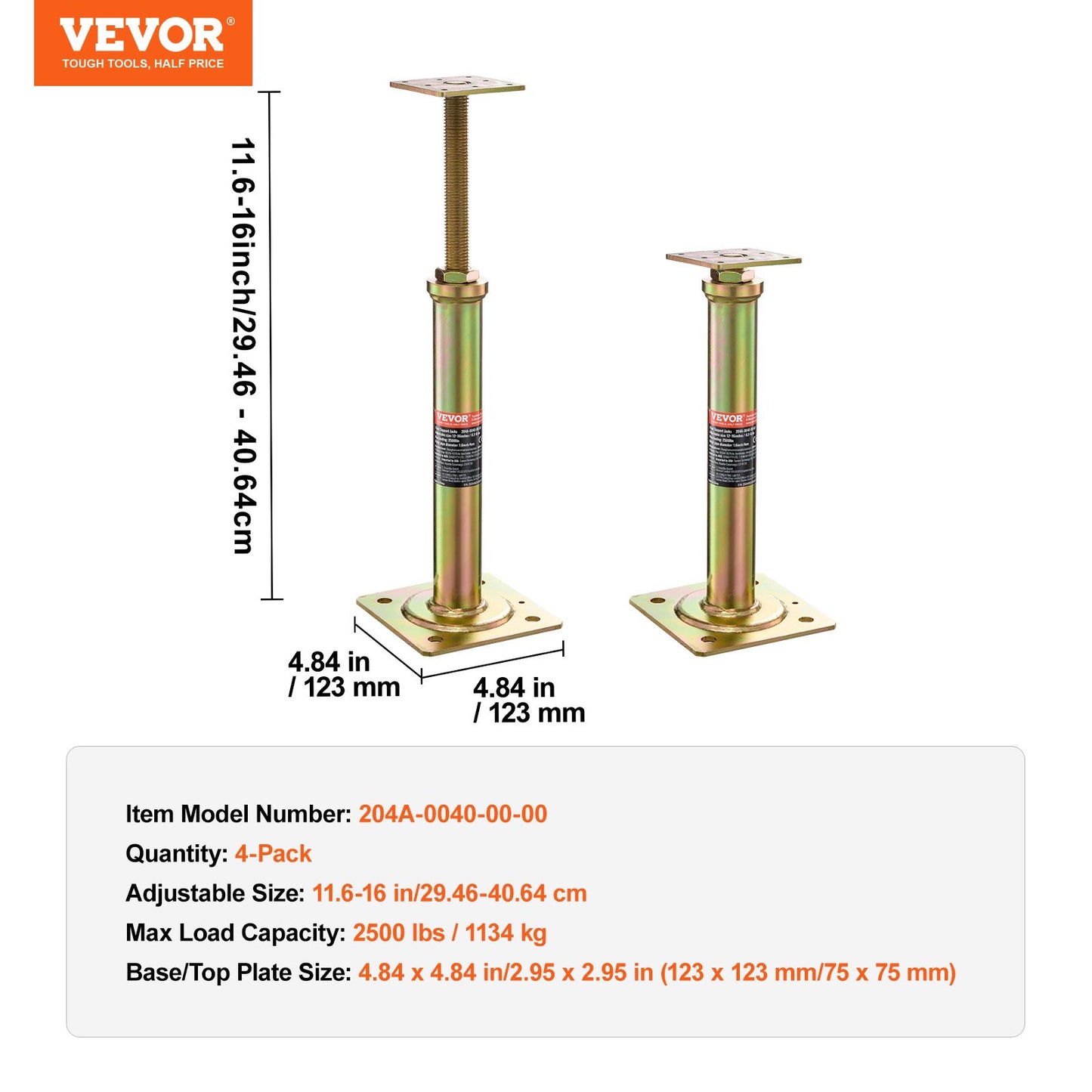 4PCS Adjustable Floor Jack Post House Floor Leveling Lift 29.5 cm-40.6 cm Height
