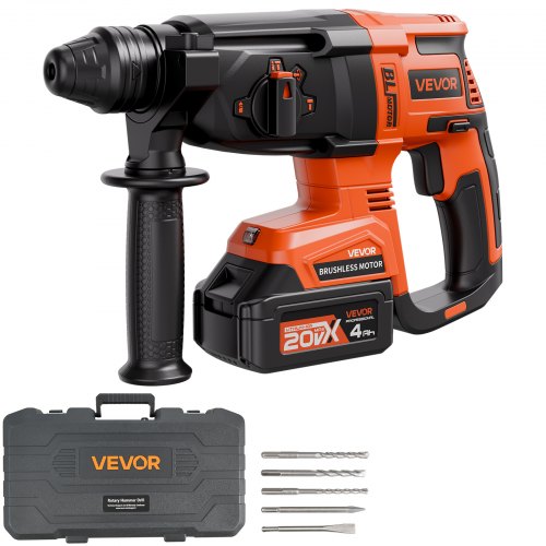 20V Brushless Cordless Hammer Drill, Lithium-Ion 1 Inch Rotary Hammer Driver, SDS-Plus Electric Lightweight Power Tool Kit with Battery and Charger, 4 Functions, 1200 RPM, 5300 BPM