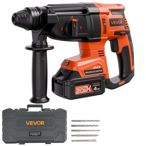 20V Brushless Cordless Hammer Drill, Lithium-Ion 1.1 Inch Rotary Hammer Driver, SDS-Plus Electric Lightweight Power Tool Kit with Battery and Charger, 4 Functions, 1200 RPM, 5300 BPM