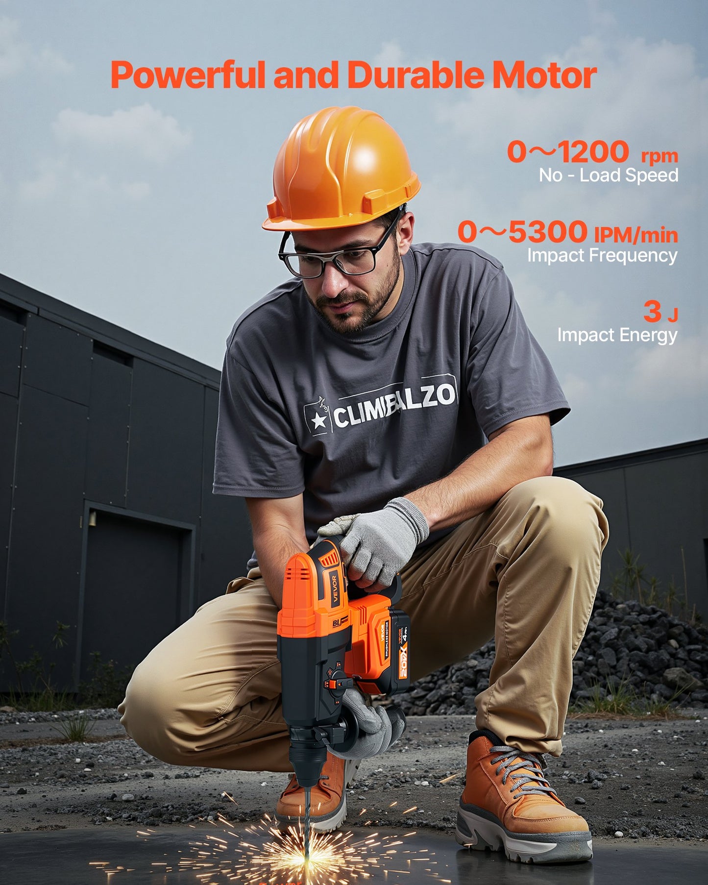 20V Brushless Cordless Hammer Drill, Lithium-Ion 1.1 Inch Rotary Hammer Driver, SDS-Plus Electric Lightweight Power Tool Kit with Battery and Charger, 4 Functions, 1200 RPM, 5300 BPM