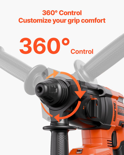 20V Brushless Cordless Hammer Drill, Lithium-Ion 1.1 Inch Rotary Hammer Driver, SDS-Plus Electric Lightweight Power Tool Kit with Battery and Charger, 4 Functions, 1200 RPM, 5300 BPM