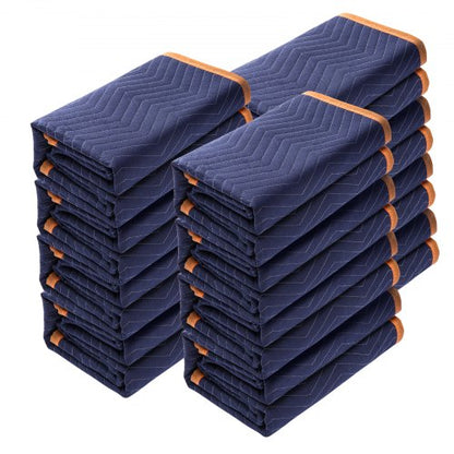 Umzugsdecken, 203,2 x 182,9 cm, 15,9 kg/Dutzend, 12er-Pack, professionelle Vlies- und Recycling-Baumwoll-Verpackungsdecke, robuste Umzugsdecken zum Schutz von Möbeln, Böden und Haushaltsgeräten, blau/orange