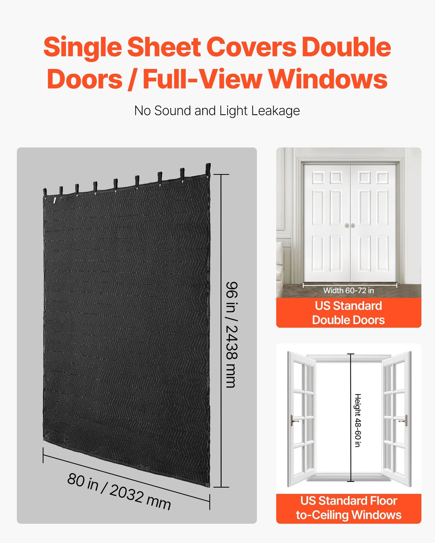 Sound Dampening Blanket, 243.8 x 203.2 cm, Extra Large Studio Grommeted Soundproof Blanket with Grommets, Light Blocker for Door Acoustic Noise Blocking Blanket Studio Sound Absorption Sheet, Black