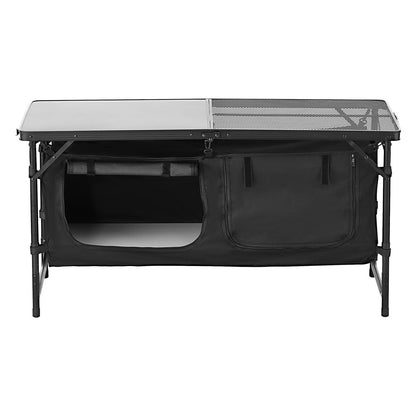 Camping-Küchentisch, klappbarer Outdoor-Kochtisch, 3-fach höhenverstellbar, leichte, tragbare Kochstation aus Aluminium mit Aufbewahrungsbox, Tragegriff, für Grillpartys, Picknicks, Wohnmobilreisen, Schwarz