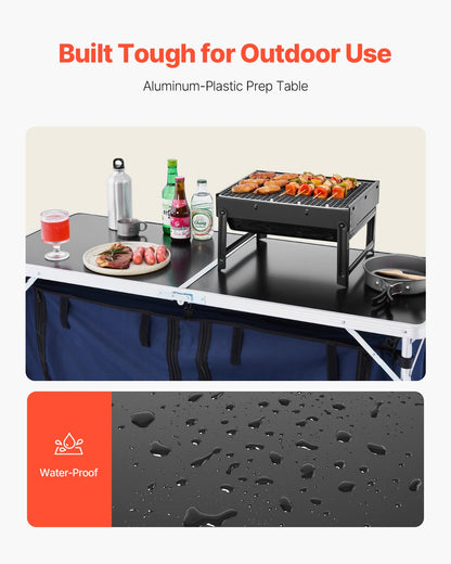 Camping-Küchentisch, klappbarer Outdoor-Kochtisch, 3-fach höhenverstellbar, leichte, tragbare Kochstation aus Aluminium mit Aufbewahrungsbox, Tragegriff, für Grillpartys, Picknicks, Wohnmobilreisen, Blau