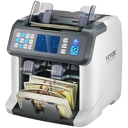 Money Counter Machine, Bill Counter with Mixed Denomination, 2CIS, SN, UV, IR, MG, DD Counterfeit Detection, Multi Currency, Value Counting Cash Counter and Sorter, Printer Enabled