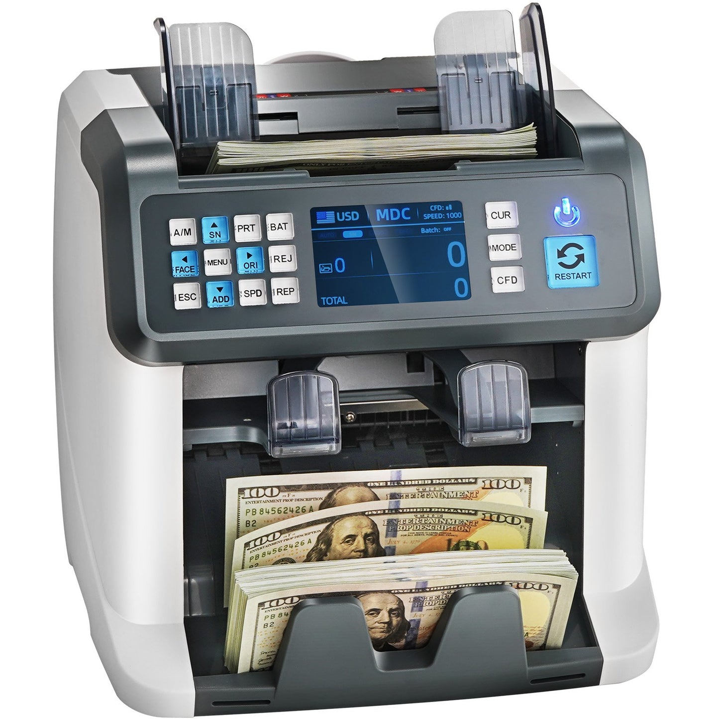 Money Counter Machine, Bill Counter with Mixed Denomination, 2CIS, SN, UV, IR, MG, DD Counterfeit Detection, Multi Currency, Value Counting Cash Counter and Sorter, Printer Enabled